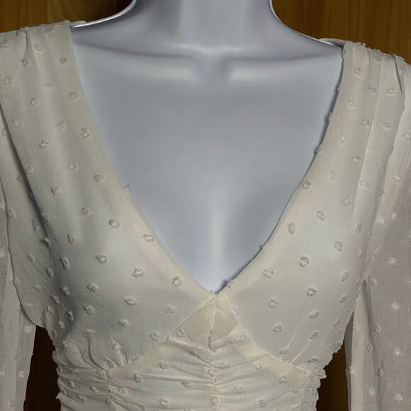 Coquette Swiss Dot Sheer Sleeve Ruched Corset Cottagecore Feminine Ethereal Top - Picture 5 of 12